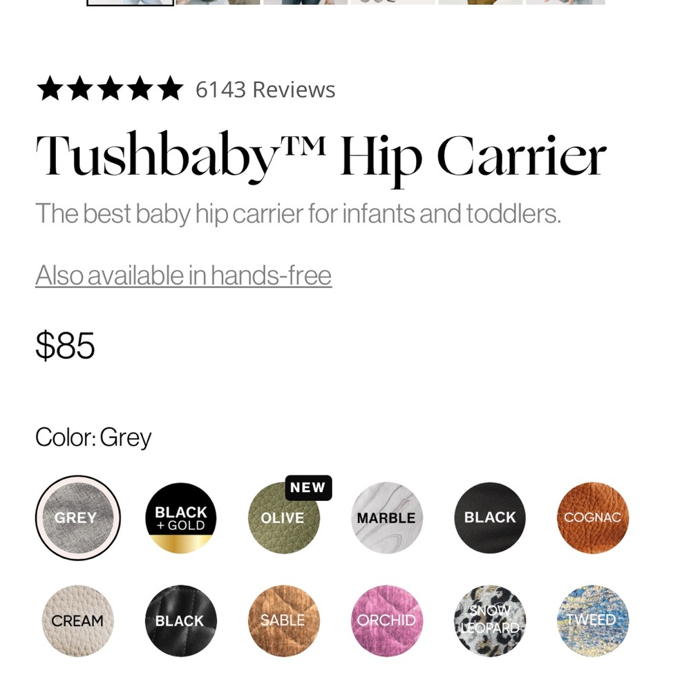 Tushbaby Hip Carrier in Grey